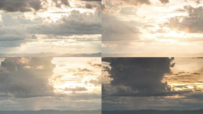 雷雨前的乌云背景穿云霞云朵彩云太阳时间流