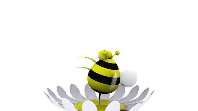 3D动画蜜蜂粘在一朵花上