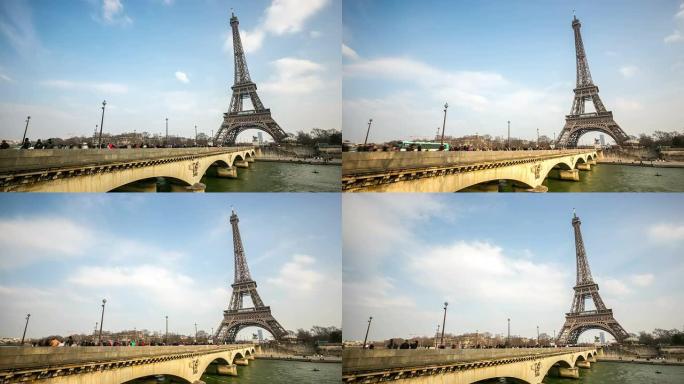 高清延时: 法国巴黎埃菲尔铁塔与云景之夜