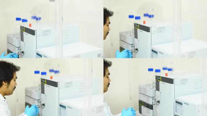 科学家在实验室工作并使用凝胶渗透色谱法