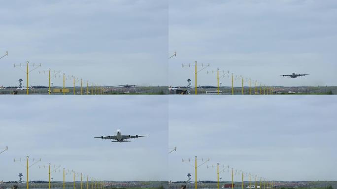 飞机在灰色天气下从a380悉尼机场起飞4k