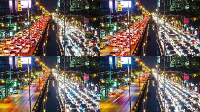 曼谷夜景交通的时间推移
