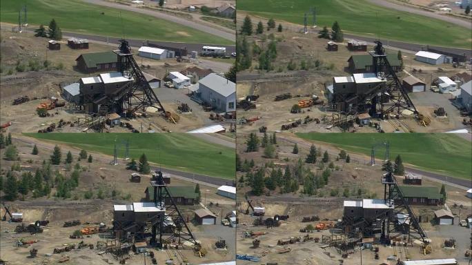 旧地雷头架-鸟瞰图-蒙大拿州，银弓县，直升机拍摄，航空视频，cineflex，建立镜头，美国
