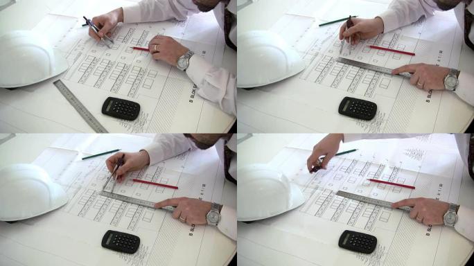 建筑师使用蓝图