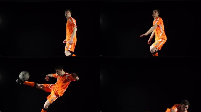 足球/足球运动员杂技凌空抽射-超慢动作