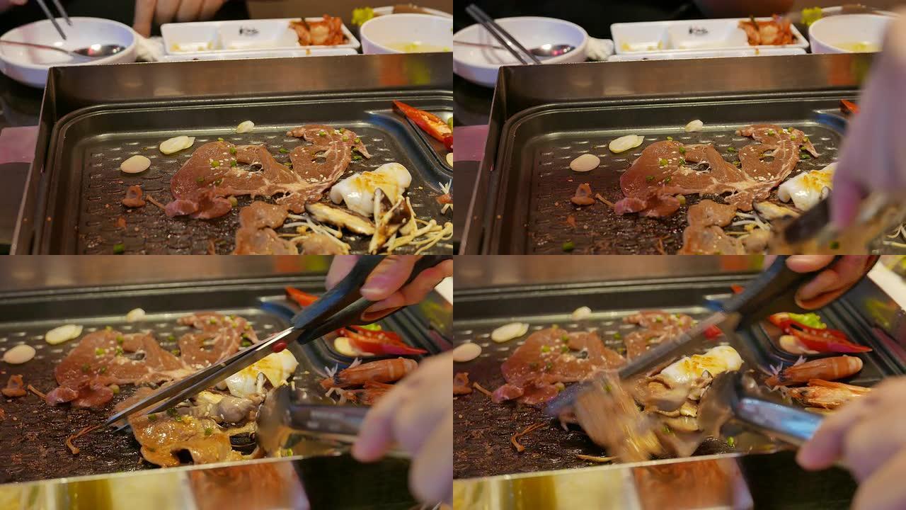 4k镜头: 韩国烧烤，美味佳肴