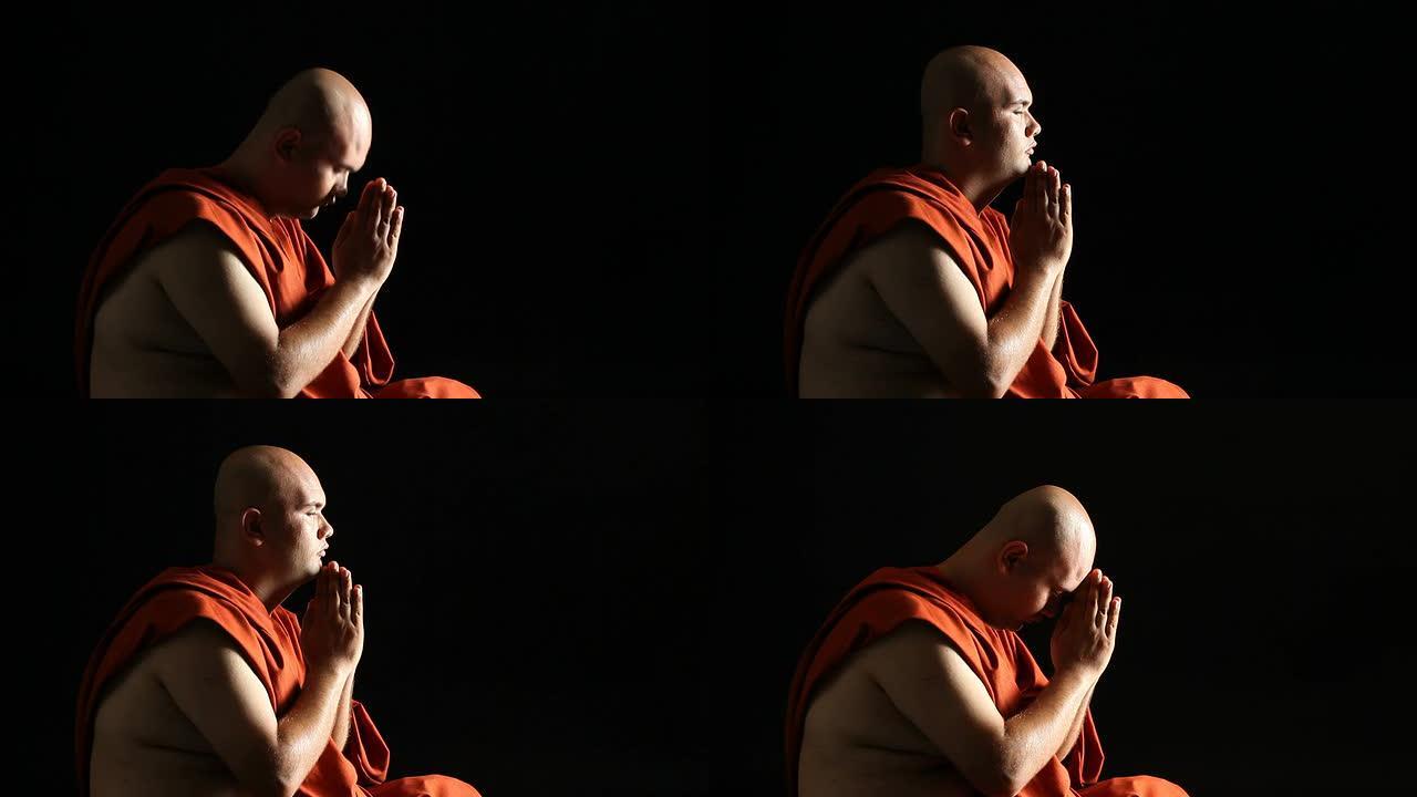 佛教僧侣祈祷和尚僧人打坐祈福