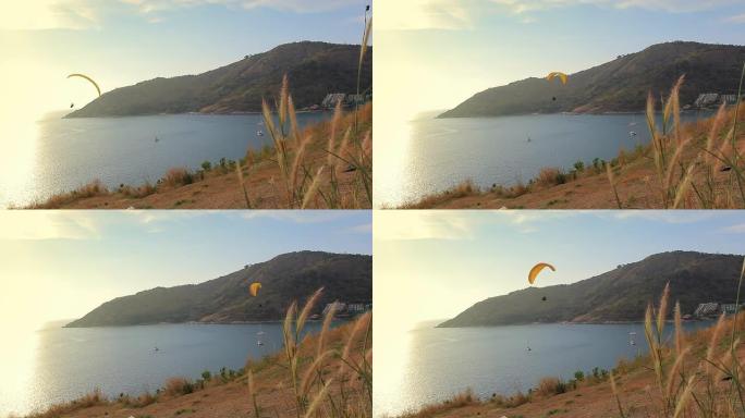 高清：滑翔伞飞越海滩