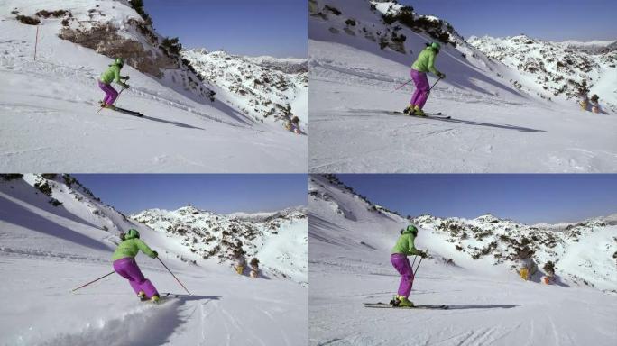 TS女子在滑雪坡上滑雪