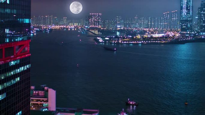 香港之夜夜景灯火车流金融中心城市