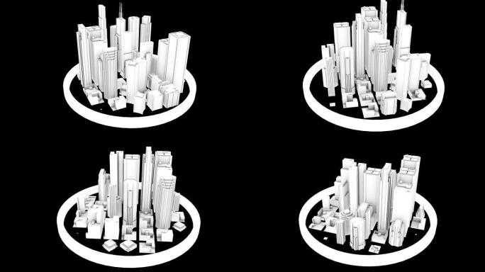 3D城市建筑摩天大楼黑白渲染