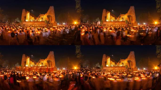 佛教点燃的蜡烛环绕着古寺时光流逝