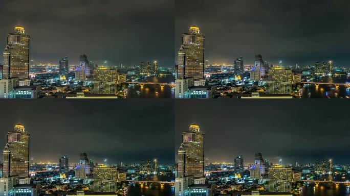 城市上空的闪电电闪雷鸣夜景延时繁华都市