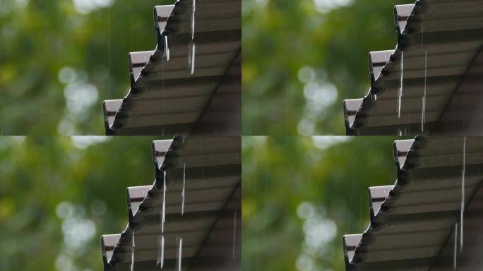 雨水落在铝制屋顶上