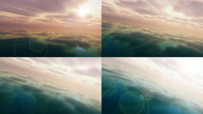 飞越世界。云层之上三维动画云海云雾缭绕