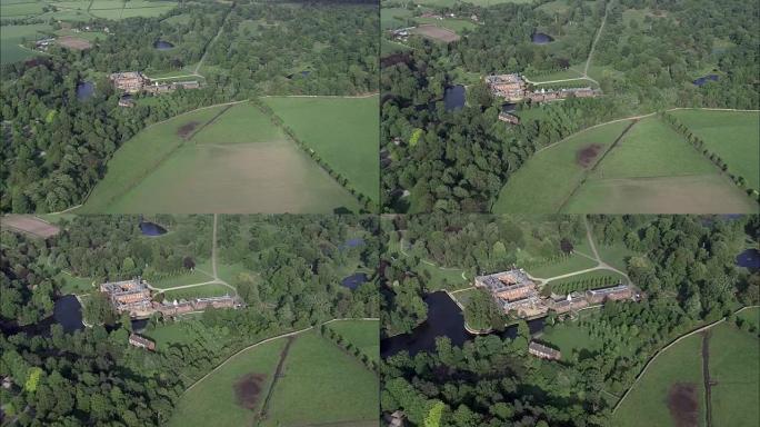 邓纳姆·梅西大厅-鸟瞰图-英格兰，特拉福德，直升机拍摄，空中视频，cineflex，建立镜头，英国