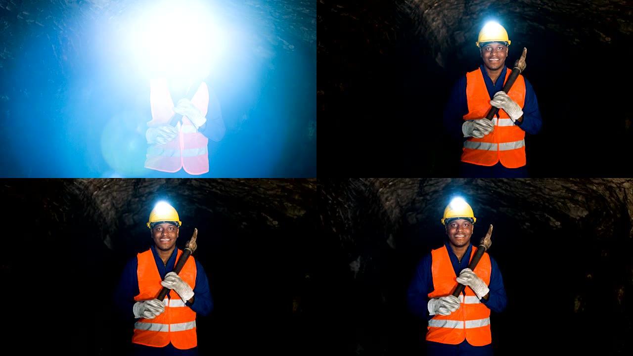 在地下矿山工作的快乐矿工
