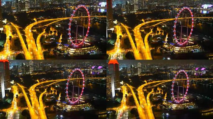 新加坡传单夜景灯火车流金融中心