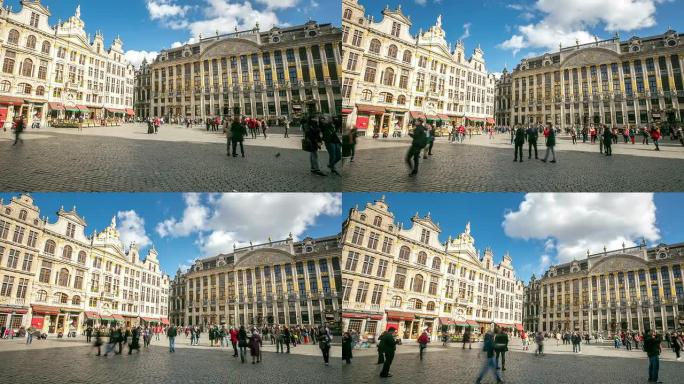 高清延时放大:比利时布鲁塞尔大广场的城市行人