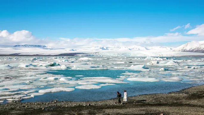 高清延时: Vatnajokull冰川Jokulsarlon泻湖冰岛