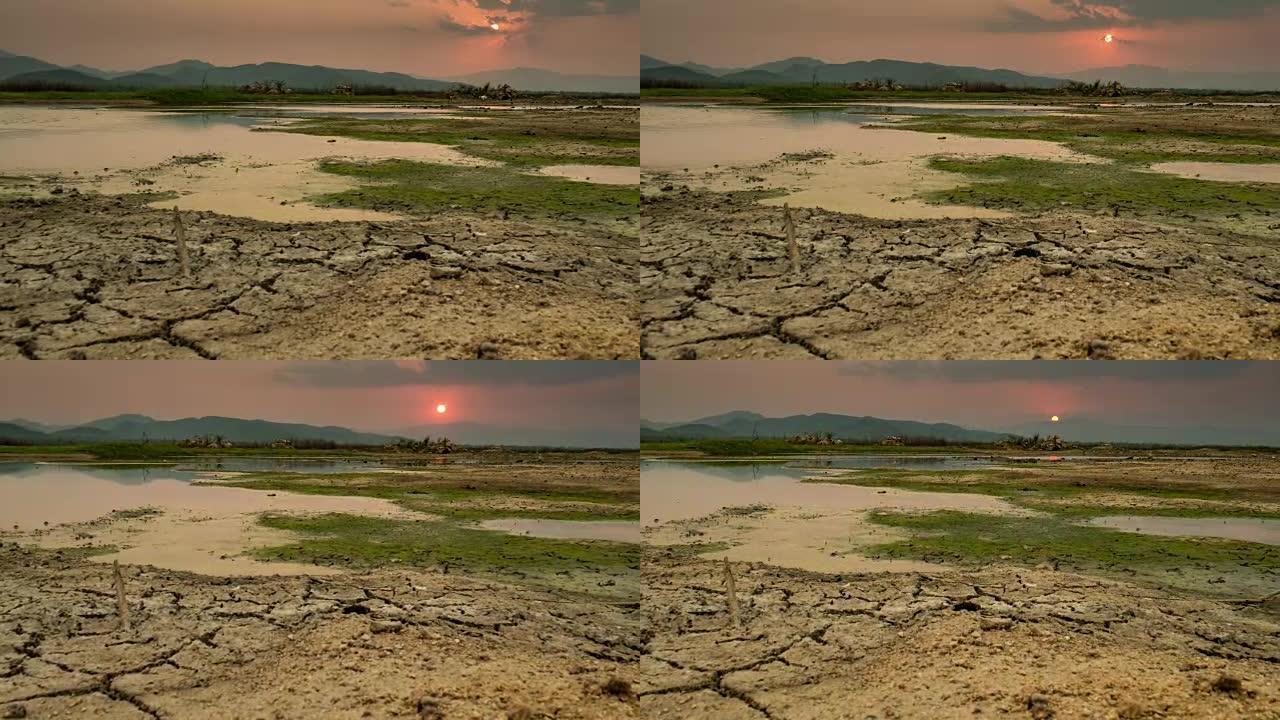 延时: 干旱季节干燥湖附近的地球破裂