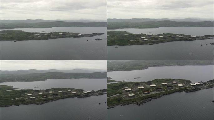 惠迪岛油库上空飞行-鸟瞰图-明斯特，直升机拍摄，空中视频，cineflex，建立镜头，爱尔兰