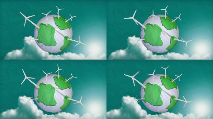 清洁的绿色世界。清洁的绿色世界风车风电