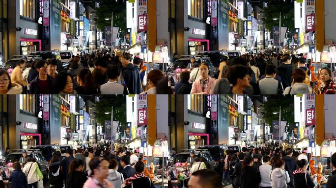 韩国明洞市场拥挤的人