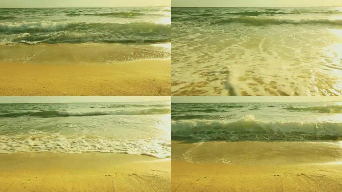 日落热带金沙滩绿松石海浪迈阿密棕榈