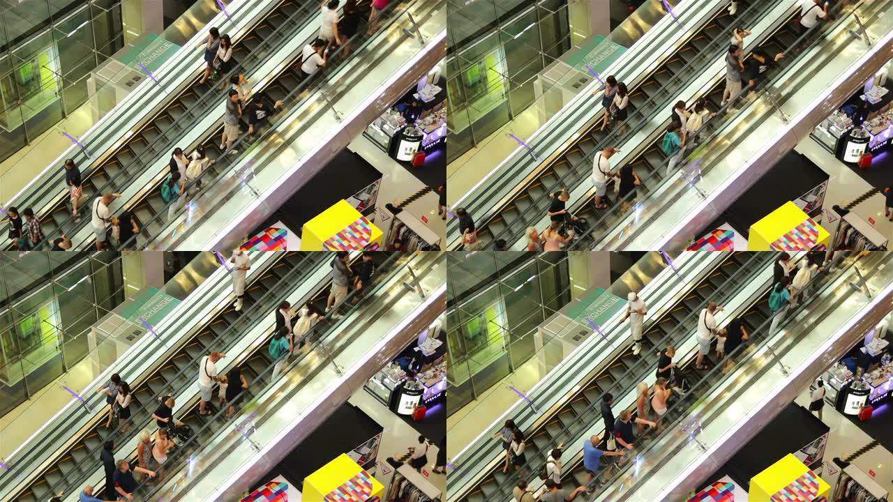 高清: 购物的人自动手扶梯商场电梯