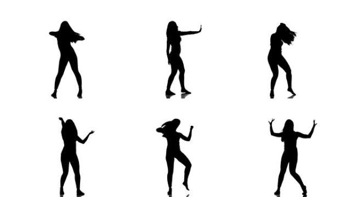 高清: 舞蹈剪影人物性感美女轮廓黑白影像