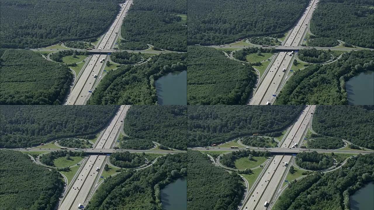 A5高速公路交叉口-鸟瞰图-黑森，直升机拍摄，空中视频，cineflex，建立镜头，德国