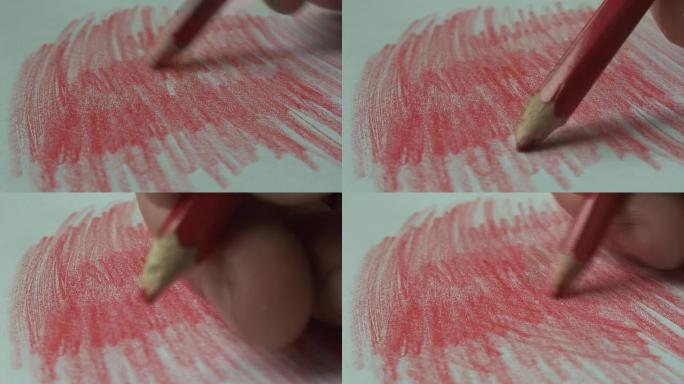 红色铅笔彩铅绘画涂抹上色线条勾勒