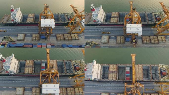 带集装箱船的工业港口鸟瞰图