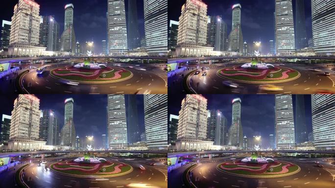 中国上海夜间珍珠环环形交叉路口 \ n