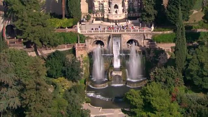 埃斯特别墅的主要喷泉-鸟瞰图-拉提姆，罗马，蒂沃利，意大利