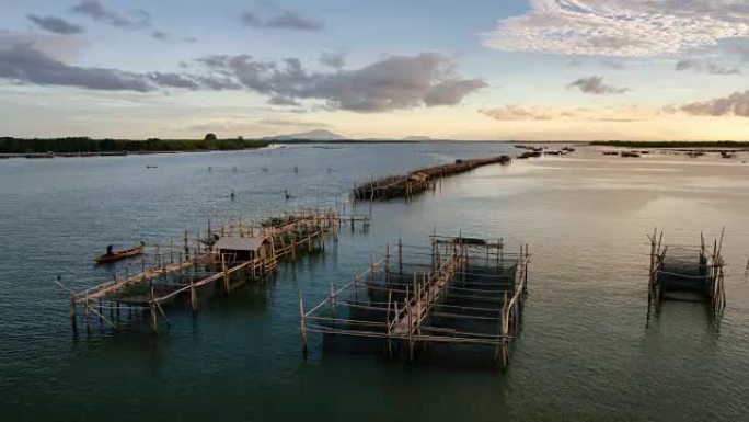 泰国湾的延时4K-贝类养殖场。