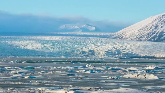 高清延时: Vatnajokull冰川Jokulsarlon泻湖冰岛
