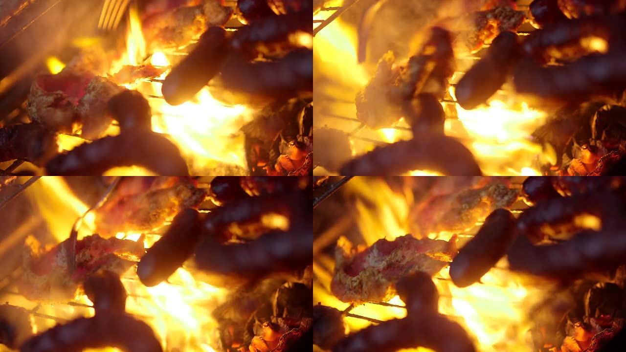热烧烤香肠-库存视频