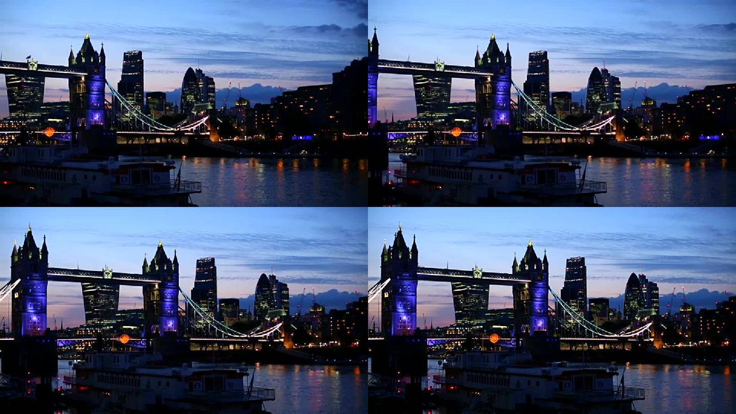 夜晚有天际线的伦敦塔桥