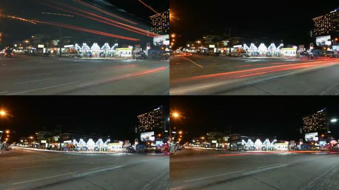 高清延时: 晚上芭堤雅市的交通。