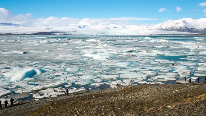 高清延时: Vatnajokull冰川Jokulsarlon泻湖冰岛