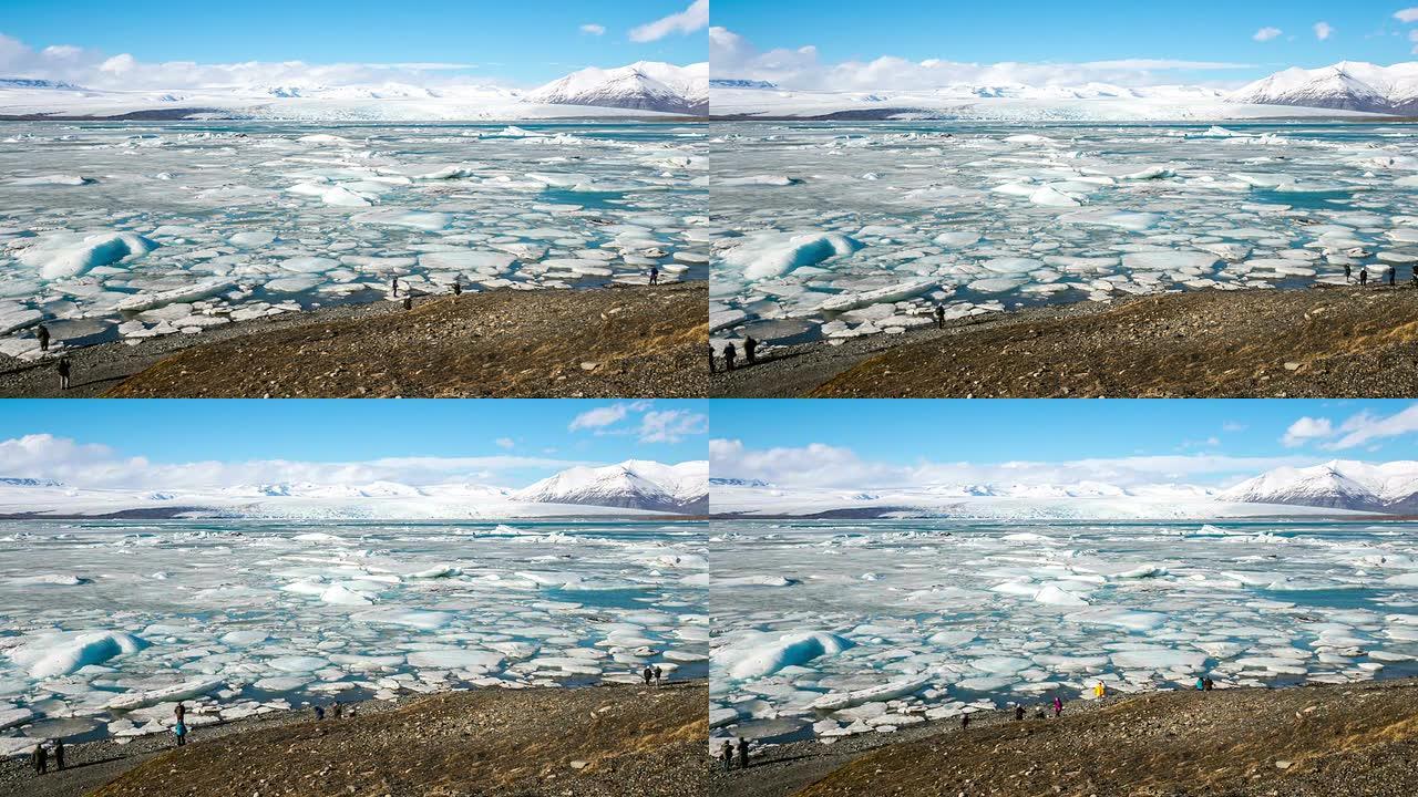 高清延时: Vatnajokull冰川Jokulsarlon泻湖冰岛
