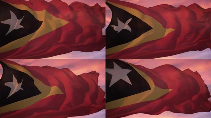 东帝汶国旗飘扬天空