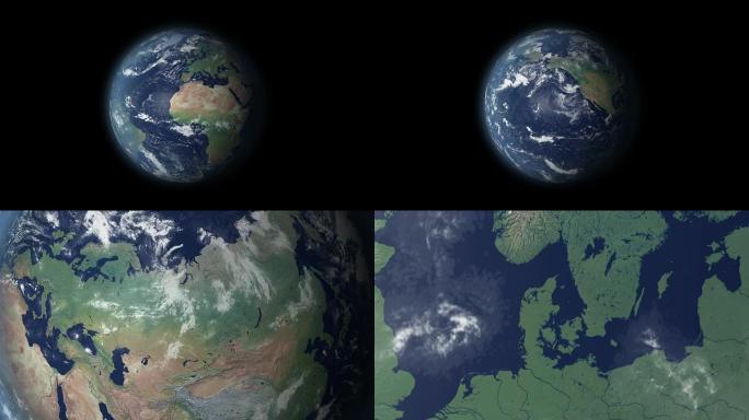 以丹麦为中心的地球360度旋转和变焦