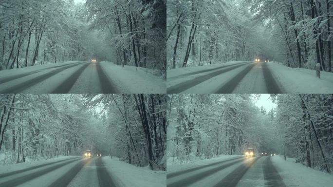 汽车在雪地里行驶-慢速运动