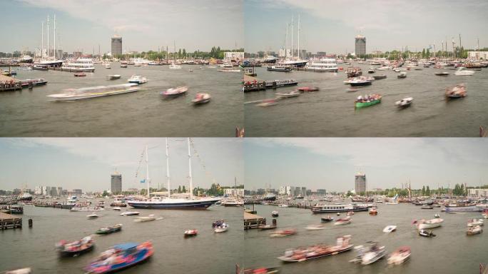 时间流逝: 阿姆斯特丹港口非常忙碌的一天