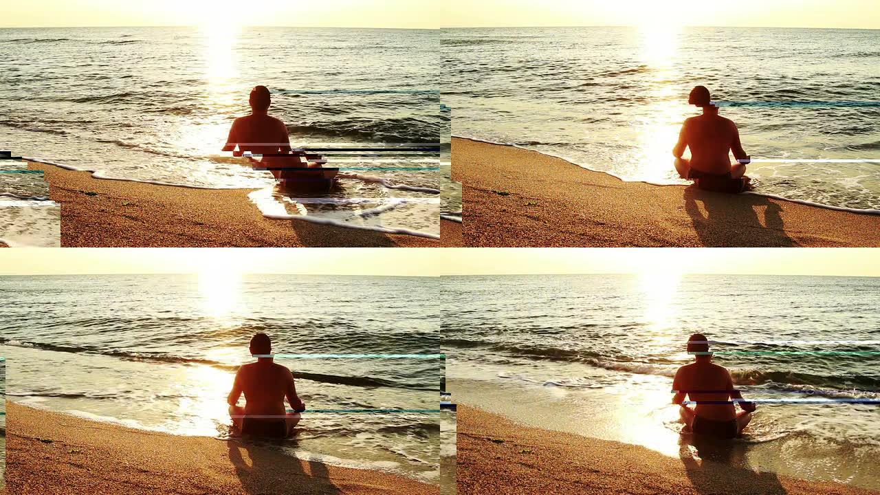 男子在海边做瑜伽