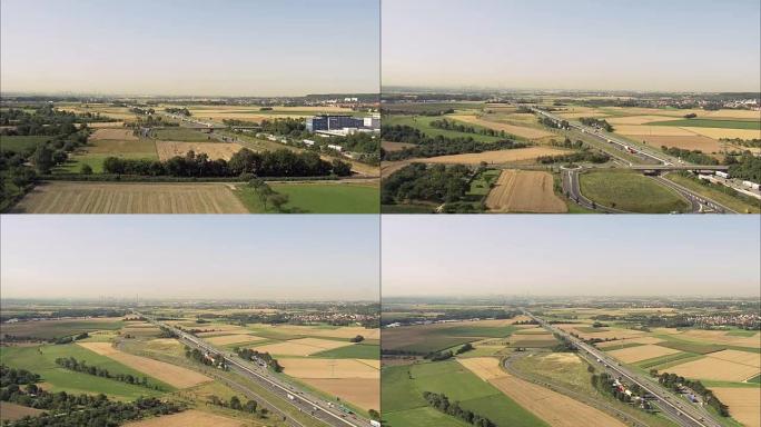 沿着A5高速公路远眺法兰克福-鸟瞰图-黑森州，Regierungsbezirk达姆施塔特，直升机拍摄