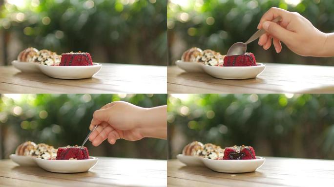 草莓熔岩蛋糕和巧克力奶油，4k(UHD)